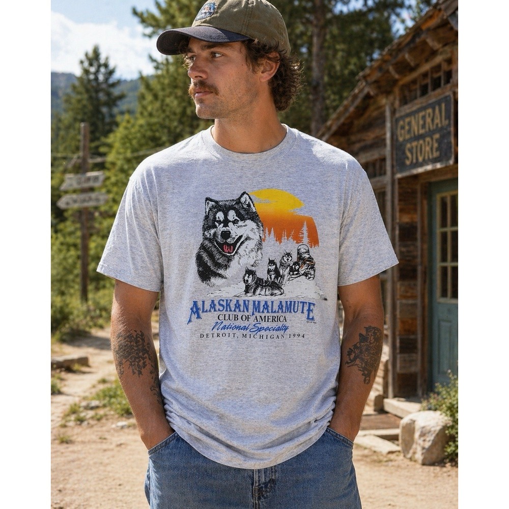 Vintage 1994 Alaskan Malamute Club America Tee Screen Stars USA Single Stitch L